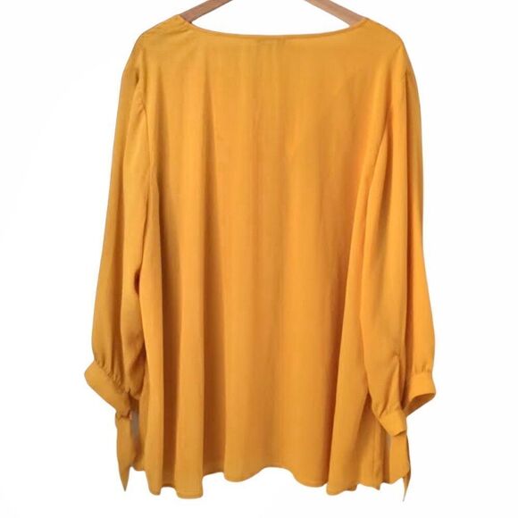 41 Hawthorn Long Sleeve Tie V-neck Front Button Blouse in Yellow Size 3X - Picture 2 of 8